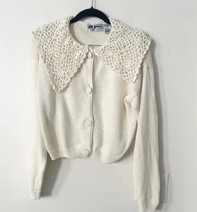 MY Cream Crochet Collared Cardigan Sweater M - Picture 1 of 4