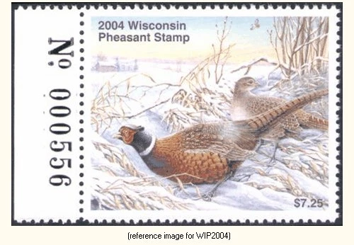 HALFPRICEHUNT Wisconsin Pheasant Stamp 2004 $7.25 w/#tab - Image 1 of 1