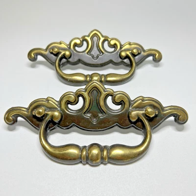 Vintage Fixed Drop Bail Batwing Drawer Pulls 2 Large Drawer Handles 3" Center - Image 1 of 4