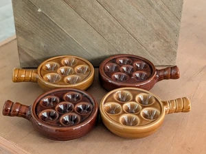 4 Vintage braun glasierte Keramik Escargot Backen Servierform Made in Tawain - Bild 1 von 10