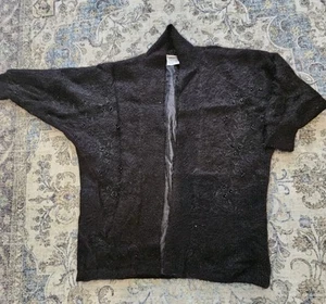 Currents Australia Vintage Mohair Cotton Winter Cardigan Black Beaded Large Fit - Picture 1 of 10