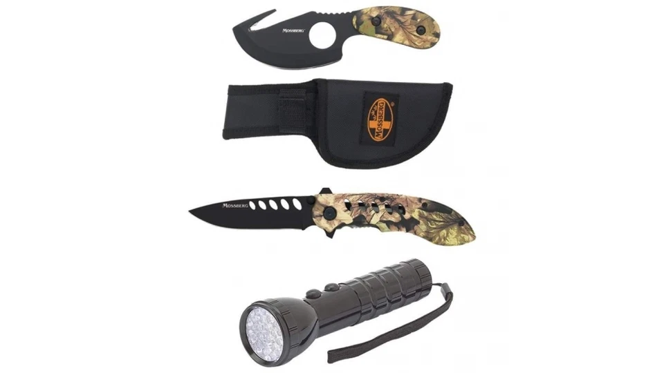 Mossberg Juego de 3 Piezas Kit de Vestido de Campo con Cuchillos Luz UV Caza Camping Supervivencia Foto 1 de 4