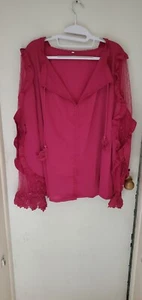 Wunderschönes 2XL Airydress himbeerfarbene Bluse Rüschen & gepunktete Spitzenärmel - Bild 1 von 8