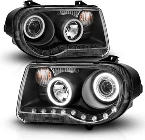 For 2005-2010 Chrysler 300C LED Halo Ring Projector Black Headlights Lamps - Bild 1 von 6