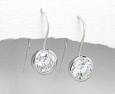 Solid Sterling Silver Bezel Set CZ Dangle Earrings 22mm=0.90" Long  2.9g Stylish - Image 1 of 2