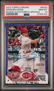 2023 Topps Chrome Spencer Steer Rookie RC Auto/299 Viola Speckle RA-SS PSA 10 - Foto 1 di 2