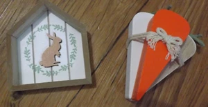 NEW LOT of 4 wooden EASTER THEME Bunny carrots Tiered tray decorations - Picture 1 of 1