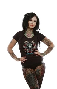 WOMENS LUCKY 13 GIFT HORSE SCOOP NECK PUNK TATTOO GOTH SHIRT S M L XL XXL - Picture 1 of 3