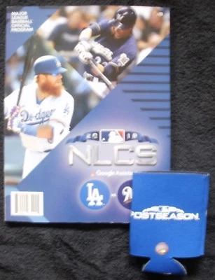 2018 Milwaukee Brewers/Los Angeles Dodgers NLCS Program & Playoff Can Coozie - Image 1 of 2
