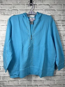Quacker Fatory Women’s 3X Hoodie And Vneck Turquoise Full Zip Rhinestones - Picture 1 of 23