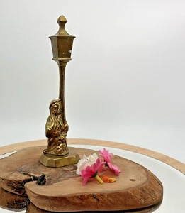 Vintage Figurine Solid Brass Desk Ornament Drunk Man with Dog by Lamppost - Picture 1 of 12