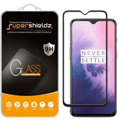 2X Supershieldz Full Cover Tempered Glass Screen Protector for OnePlus 7 (Black) - Image 1 of 4