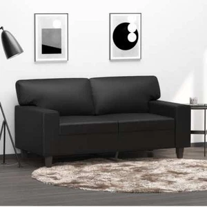 2-Seater Sofa Lounge Couch Futon Chair Modern Fabric Faux Leather Black 120cm - Picture 1 of 9