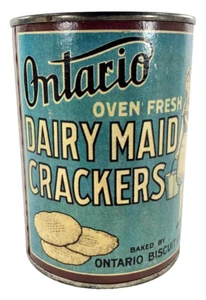 Ontario Biscuit Company Bank Tin Coin Oven Fresh Dairy Made Crackers Vintage (O) - Picture 1 of 8