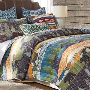 BLACK BEAR LODGE Full Queen QUILT SET: MOOSE MOUNTAIN CABIN PINE TREE LAKE HOUSE - Picture 1 of 4