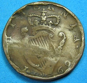 Ireland Hibernia 1/2 Penny Coin 1769 Beaten Up, Free S/H after 1st item - Picture 1 of 2