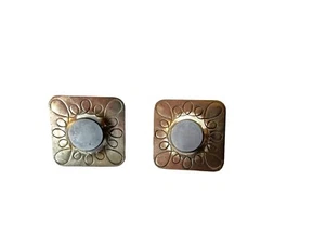 Square Silver Tone Clip-On Earrings Intricate Floral Design - Picture 1 of 2