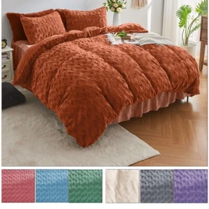 3PCS Rose-Shaped Fleece Comforter Cover Set KING Romantic Crystal Velvet Gifts - Picture 1 of 44