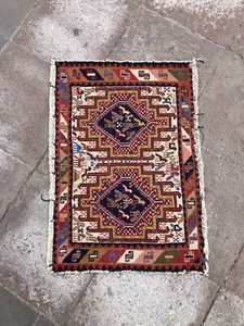 Decorative Sumak cicim rug fragment worned rug boho home decor - Picture 1 of 2