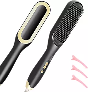 Hair Straightener Brush-Ionic Hair Brush Straightener for Women with 5 Temp Sett - Picture 1 of 12