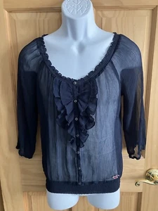 Hollister Women’s M Scoop Neck/Cold Shoulder Ruffle Sheer Blouse - Picture 1 of 7