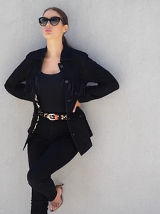 Classic New Women's Black Fringes Jacket Soft Lambskin Moto Biker Coat Jacket - Picture 1 of 4