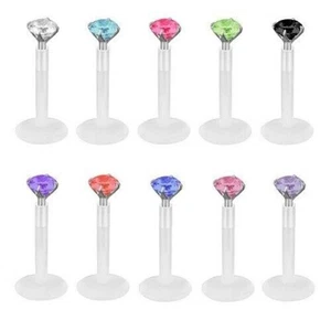 Bioflex Plastic Labret Monroe Crystal Lip Piercing 925 Silver Version - Picture 1 of 11