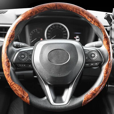 Mahogany Wood Grain Steering Wheel Cover Anti-Slip for Toyota Hilux RAV4 Corolla - image 1 of 4