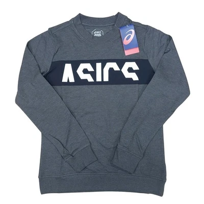 Asics Sweatshirt Womens Medium Grey Crew Neck Ribbed Cuffs Logo Cotton Blend Top - Image 1 of 4