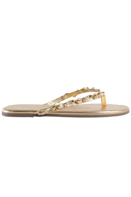 LOVESHACKFANCY + TKEES GOLD LEATHER FLIP FLOPS EU 36 UK 3 US 5 - Image 1 of 4
