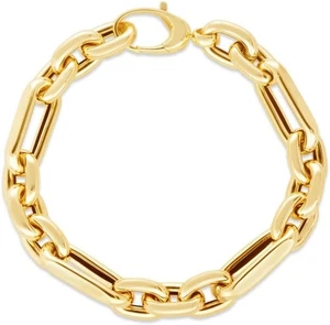 Floreo 14k Yellow Gold 9mm Lite Paperclip Figaro Oval Link Chain Bracelet 7.5" - Picture 1 of 3