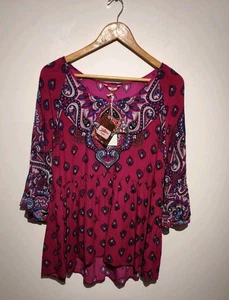 Joe Browns UK 12 Blouse Pink Paisley 3/4 Bell Sleeve Beaded Colourful NWT - Picture 1 of 9