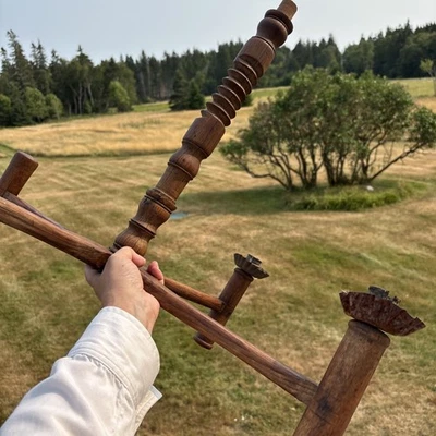 Antique Primitive Wood & Tin 4-Arm Candelabra Hand-Carved Folk Art Candle Holder - Image 1 of 4