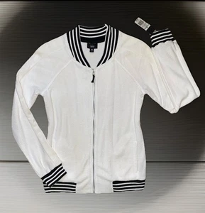 NWT Women’s MOSSIMO White/Black Lightweight Zip Up Varsity Bomber Jacket | XS - Picture 1 of 7