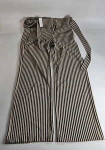  Pantalones de pierna ancha de cintura alta a rayas negros y tostados New York & Company grandes para mujer  - Imagen 1 de 5