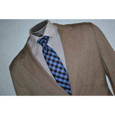 23396 Nat Nast Blazer Suit Jacket Tan Herringbone Design Size Large Mens - Image 1 of 4