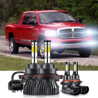 For Dodge Ram 1500 2500 3500 2007 2009 LED Headlight + Fog Light Bulbs Kit 6500K - Image 1 of 4