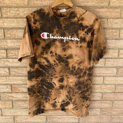 Champion Lavado Ácido Blanqueado Tie Dye Camiseta Etiqueta Calce Grande Mediano Logotipo De Hechizo Foto 1 de 4