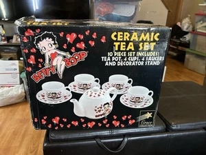 Betty Boop Ceramic Tea Set: 10 Piece Set With Stand New In Box - Picture 1 of 13