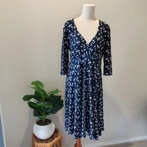 LEINA BROUGHTON Navy Blue Size 16 Spotted Knee Length Fit And Flare Dress - Picture 1 of 7