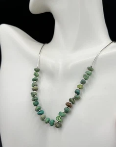 Liquid Silver, Green Dyed Turquoise Necklace, 16.5” - Picture 1 of 7