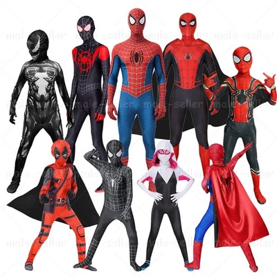 Macacão Homem-Aranha Fantasia Cosplay Homem-Aranha Miles Morales Bodysuit com Capas - Imagem 1 de 4