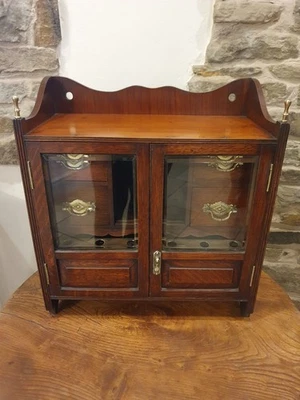 Armário antigo grande de carvalho para fumantes caixa de joias 2 portas de vidro 4 gavetas C.1900 - Imagem 1 de 4