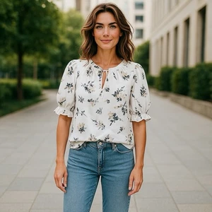 Blusa donna Melloday taglia media floreale bianca casual business - Foto 1 di 11