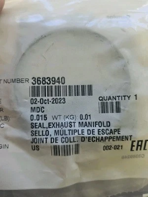 New OEM Genuine Cummins SEAL,EXHAUST MANIFOLD  3683940 NOS 3683940 FREE SHIPPING - Image 1 of 4