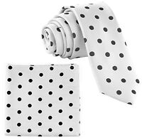 New Men/'s Poly Woven 2.5/" Skinny Slim Necktie /& Hankie Polka Dots White Red