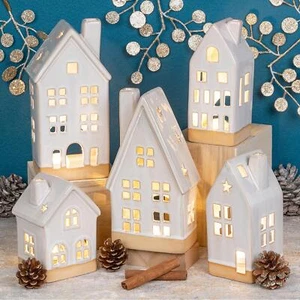Shudehill Giftware Christmas Star Glazed Tealight Holder House Ornament White - Picture 1 of 3