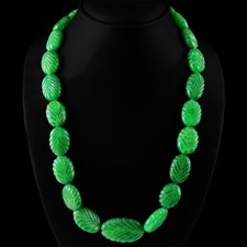 650.00 CTS EARTH MINED OVAL CARVED RICH GREEN EMERALD BEADS NECKLACE STRAND