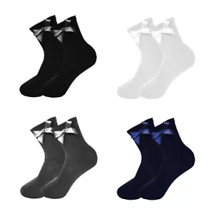 Girls Ankle Bow Socks Ribbon Lycra Cotton Rich School Black Grey Navy White - Picture 1 of 5