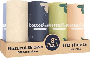 Toallas de papel de bambú ecológicas - 8 rollos, 2 capas, compostables y fuertes - Imagen 1 de 12